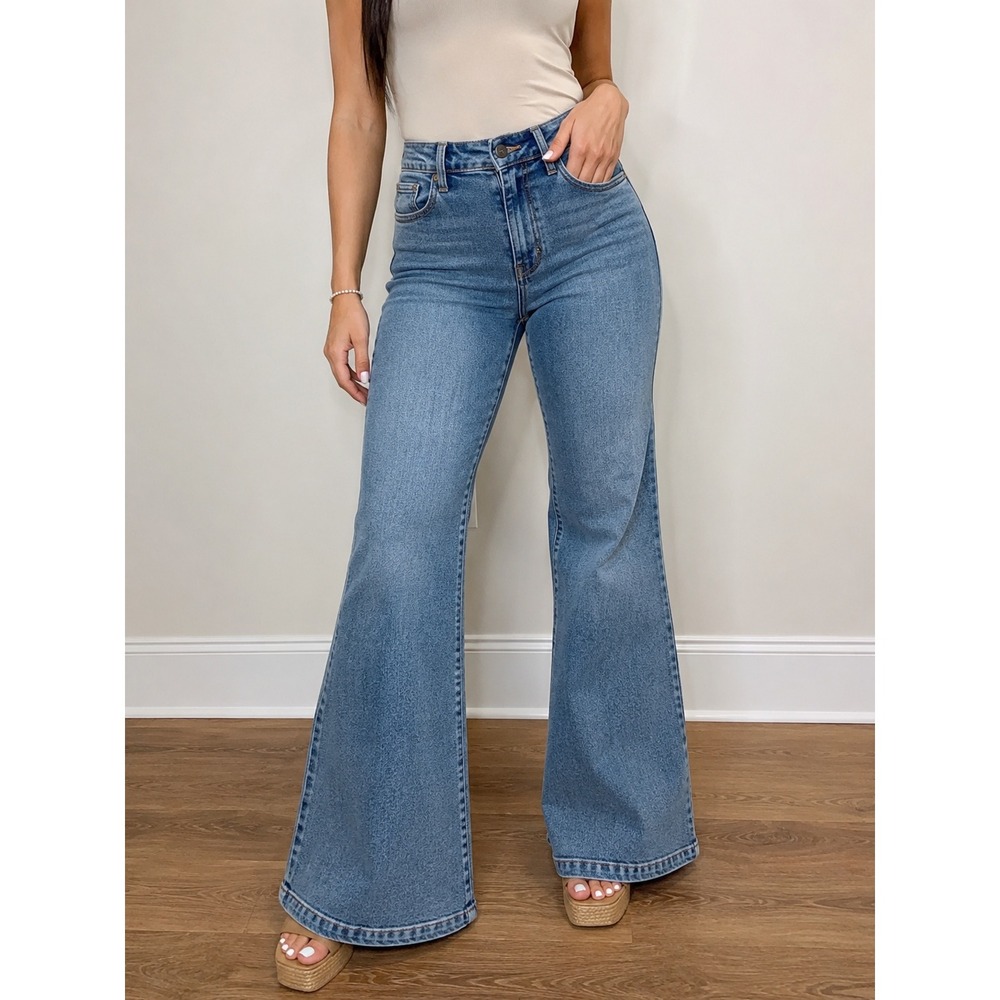Judy Blue Trouser Flare Jeans Women 9/29 Blue Medium Wash Mid Rise Stretch